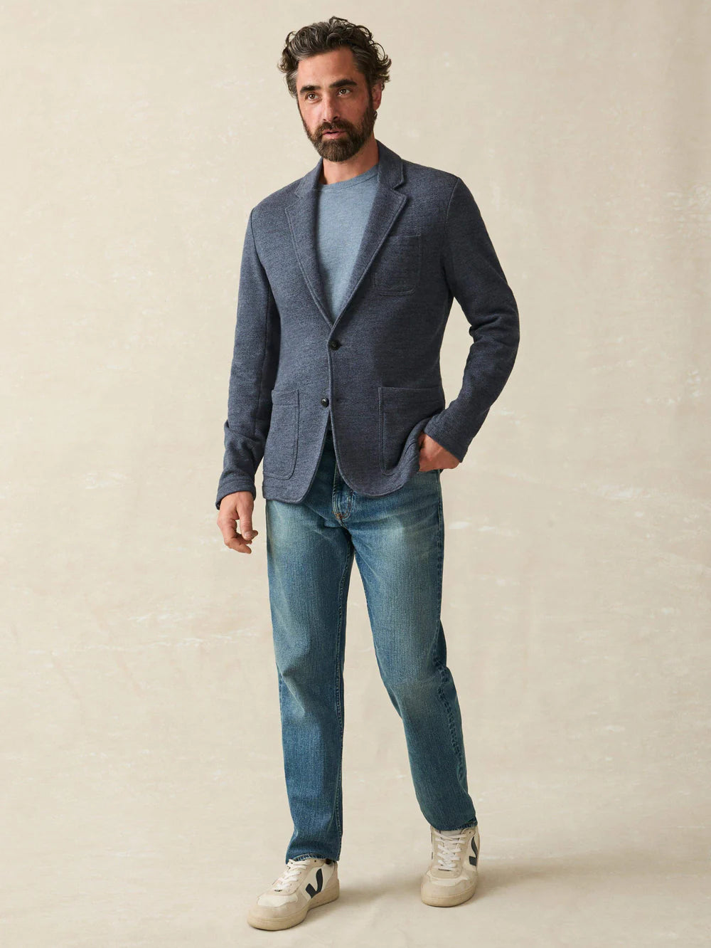 SERENOVAA  Inlet Knit Blazer (Short) - Deep Navy Melange