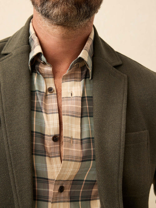 SERENOVAA  Inlet Knit Tweed Blazer - Olive Lake Herringbone