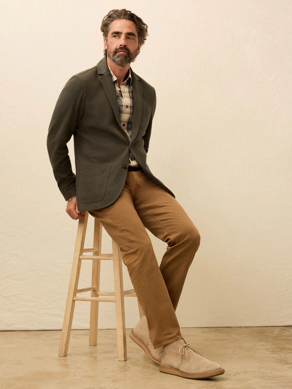 SERENOVAA  Inlet Knit Tweed Blazer - Olive Lake Herringbone