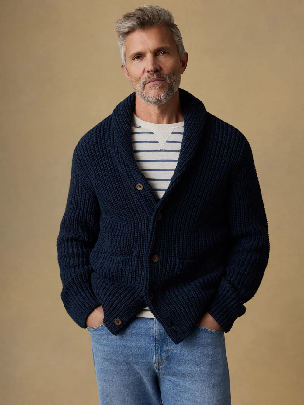 SERENOVAA  Cotton Cardigan - Playa Navy