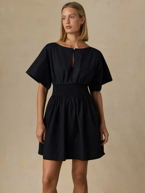 SERENOVAA   Coastal Poplin Elia Mini Smocked Dress - Black